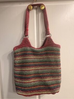 The SAK Handwoven Multicolor Crochet Tote Bag - Red Accent